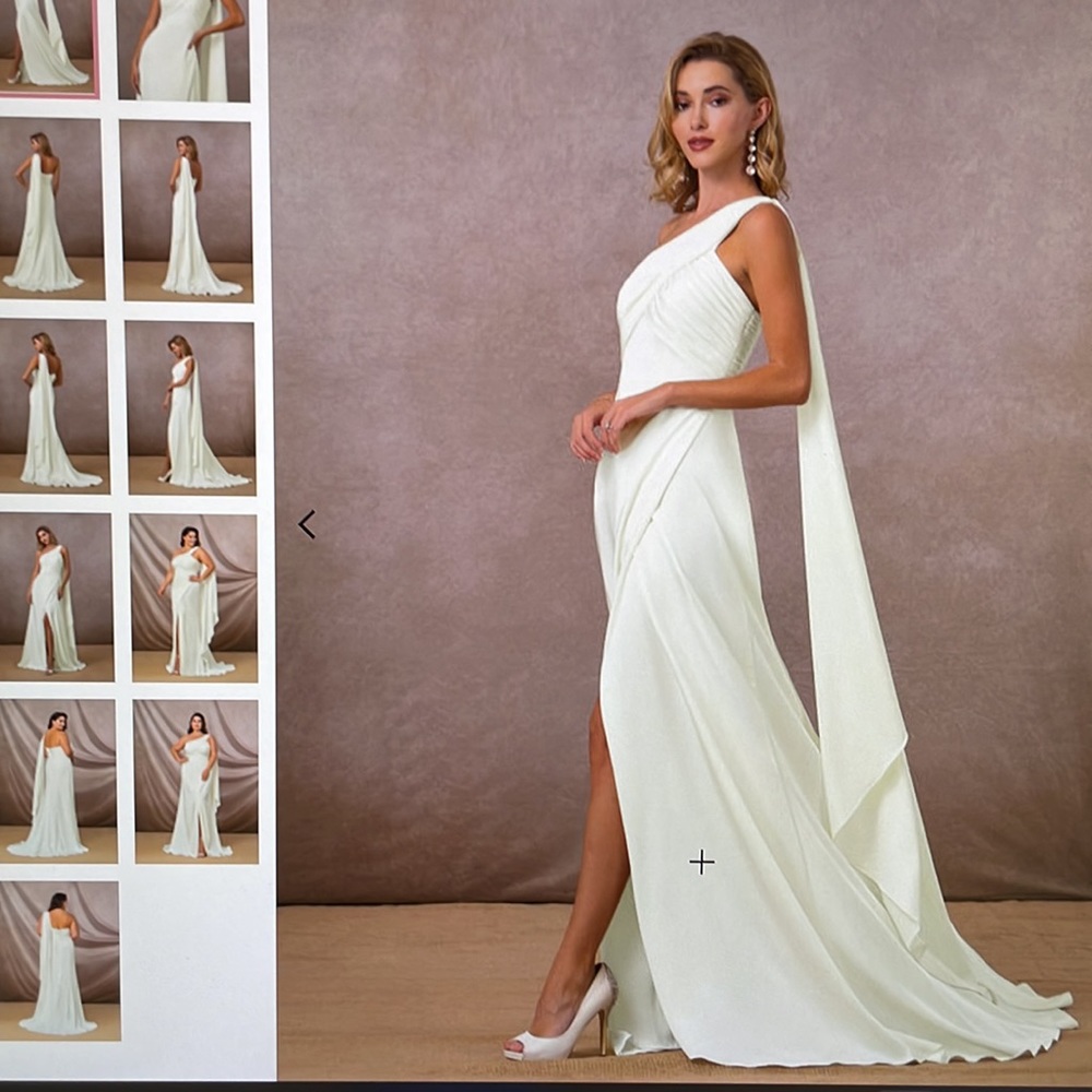 Azazie Alta BG One Shoulder Crepe Wedding Dress - size 10